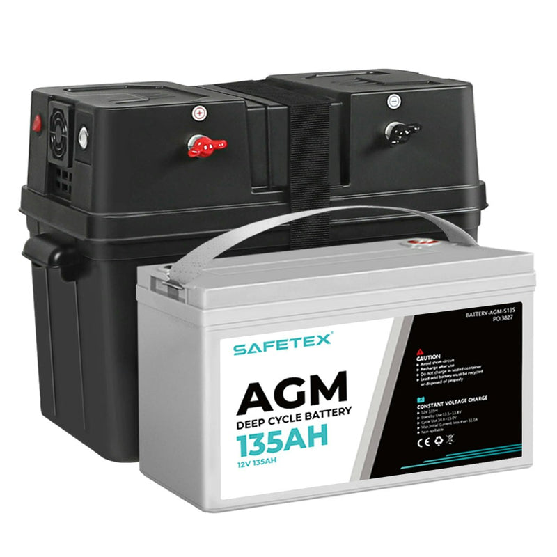 12V 100Ah AGM Battery Outdoor Rv Marine 4WD Deep Cycle & W/ Strap Battery Box