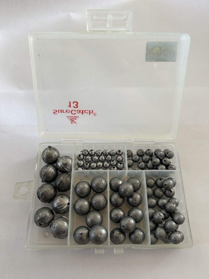 100 Piece Ball Sinker Pack in Tackle Box - Assorted Sizes