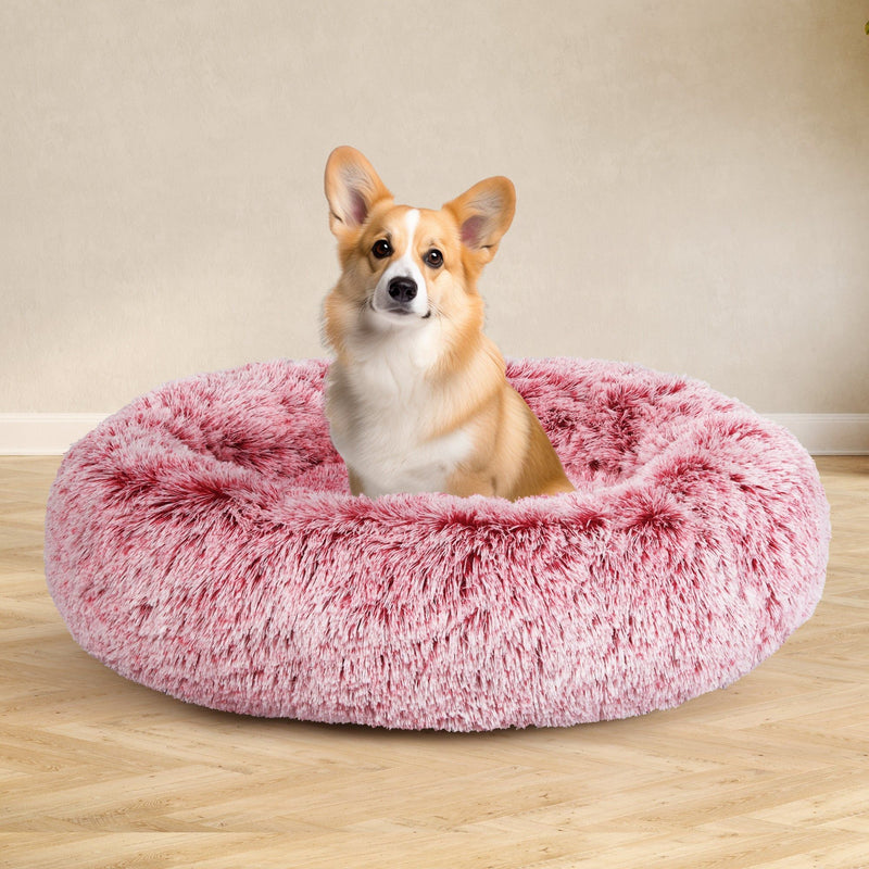 Pawz Pet Bed Cat Dog Donut Nest Calming Mat Soft Plush Kennel Pink L