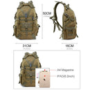 40L Tactical Camping Backpack Waterproof Molle Khaki