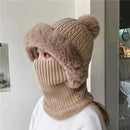 Anime-Inspired Winter Ear Protection Beanie Hat Scarf Combo - Khaki