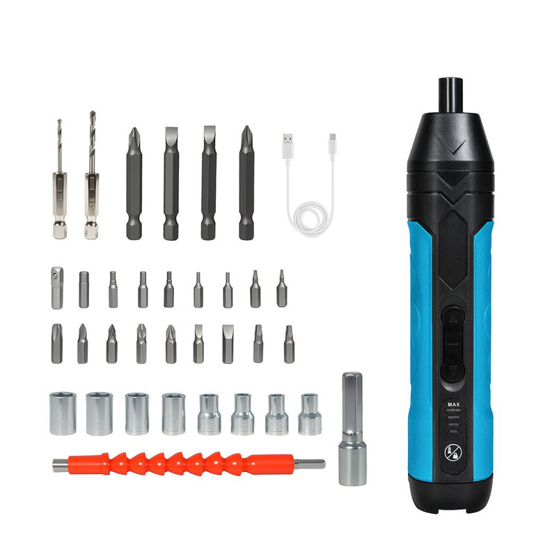 Traderight 37 Pcs Cordless Screwdriver SetRechargeable 1500mAh Battery 300RPM