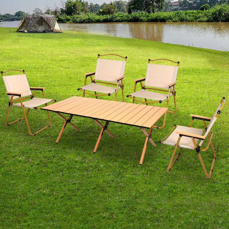 Foldable Table and Chair Set for Camping - Oak Colour