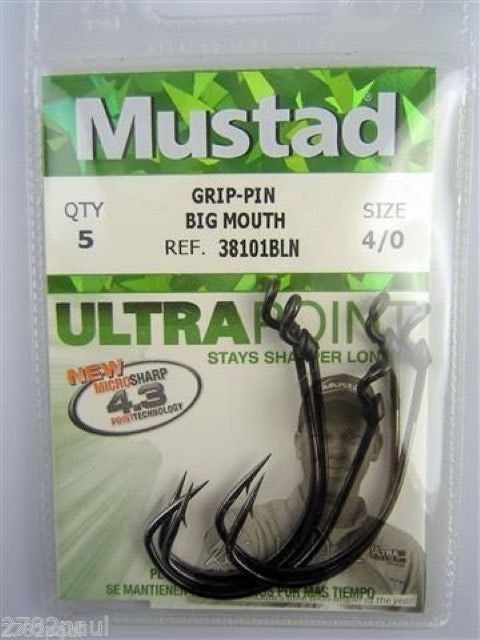 3 Packs of Mustad 38101BLN KVD Grip Pin Chemically Sharp Fishing Hooks