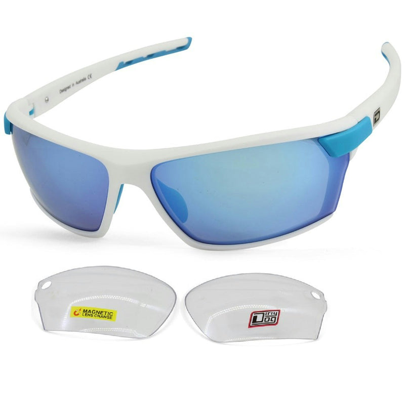 Dirty Dog Sport Evolve X1 White/Blue Mirror & Clear Changeable Lens Sunglasses