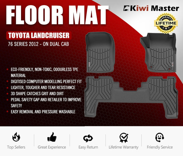 KIWI MASTER Car Floor Mats fit Toyota Landcruiser 76 Series 2012 - ON GXL Dual Cab