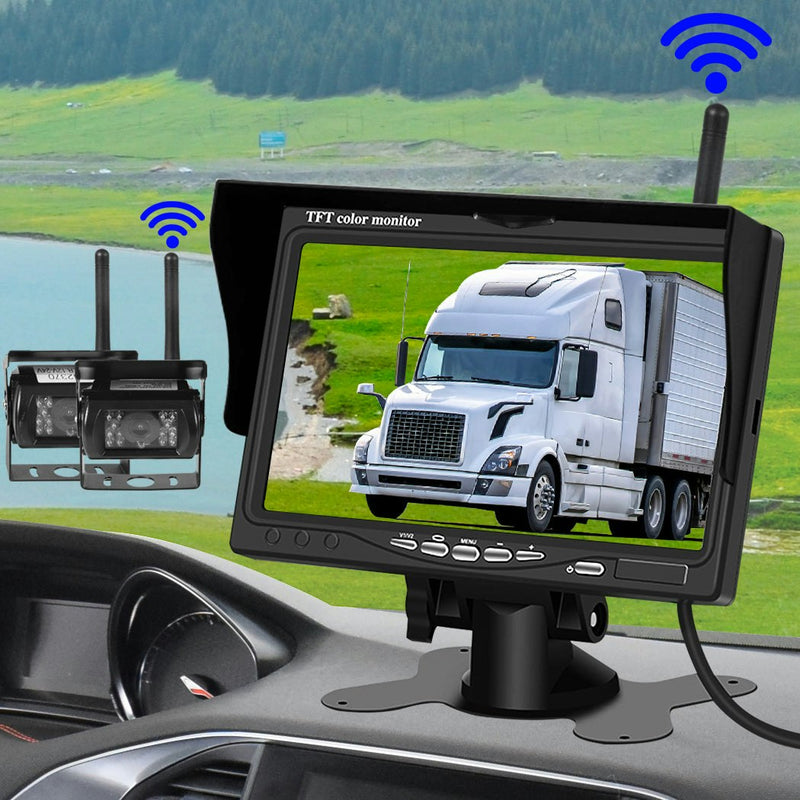 7" Wireless Monitor +2 WIFI Reversing Camera Kit Caravan Bluetooth Truck 12V 24V