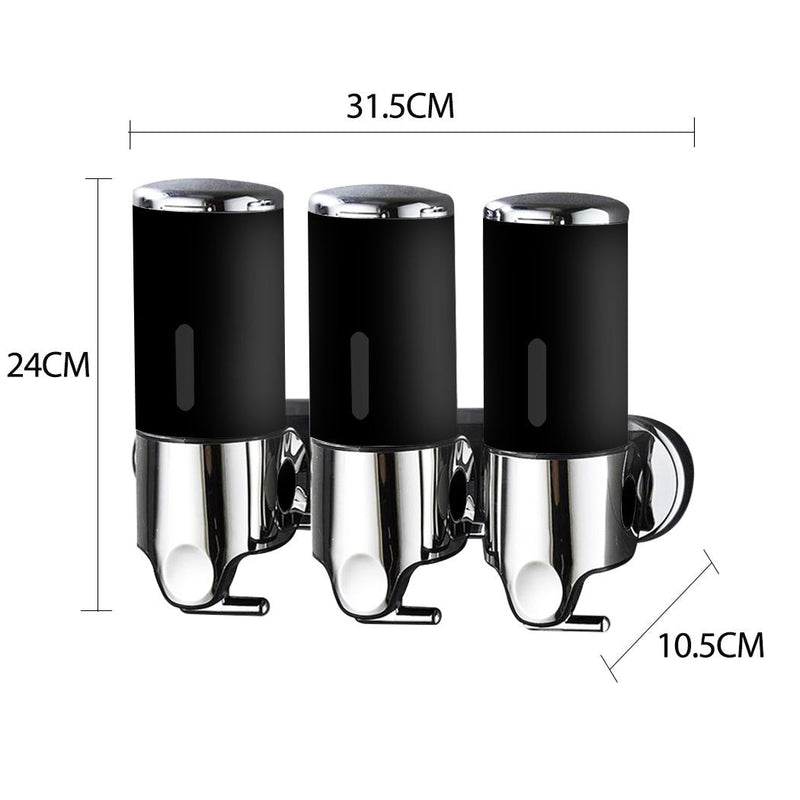 Traderight Group  3 Bottles Bathroom Shower Soap Dispenser Shampoo Gel Pump Wall 1500ml Black