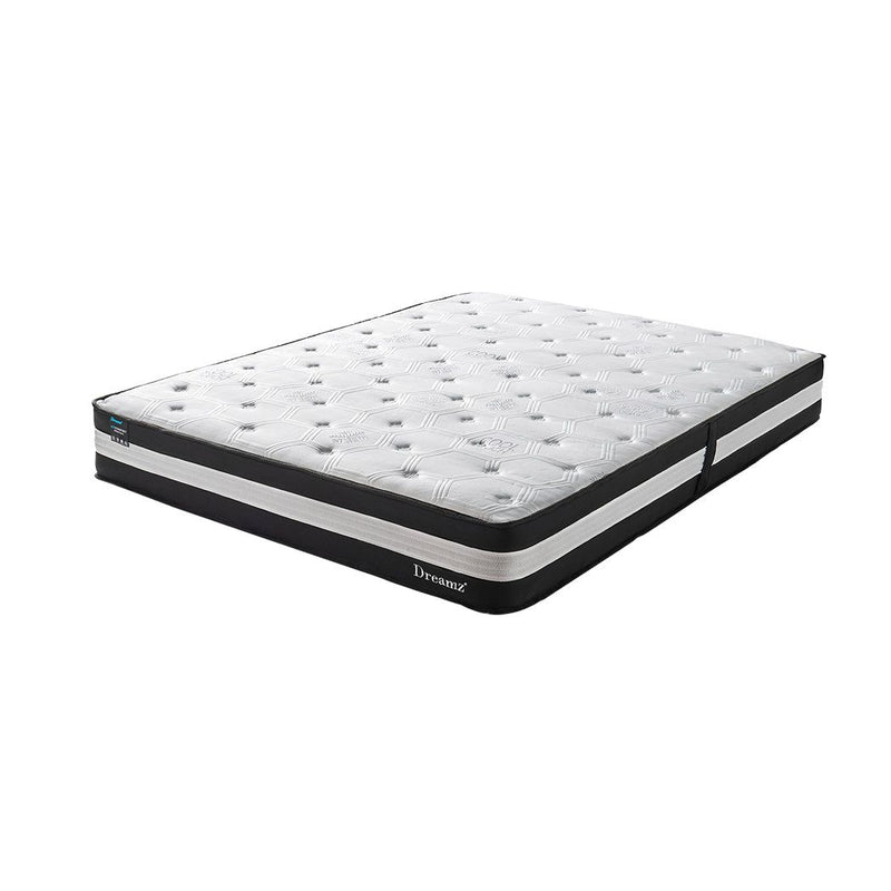 Dreamz Double Cooling Mattress Pocket Spring Euro Top Bed Foam 5 Zone 25cm