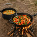 Toque 3Pcs Cast Iron Frying Pan and Cast Iron Pot Set Camping Kitchen Cookware