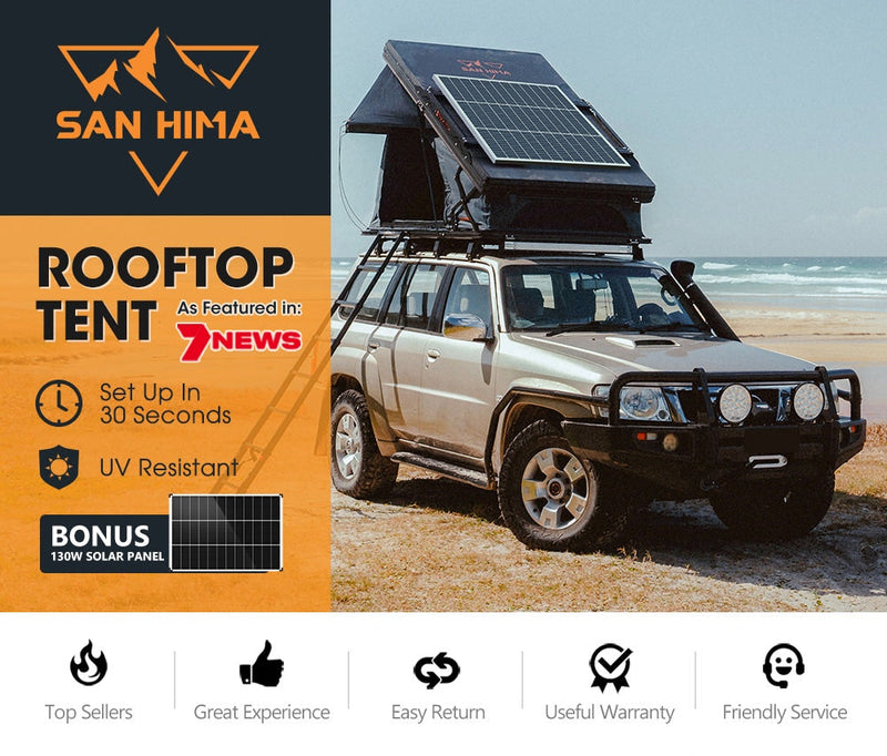 San Hima Kalbarri X Rooftop Tent Hardshell With Ladder 4x4 + 130W Solar Panel