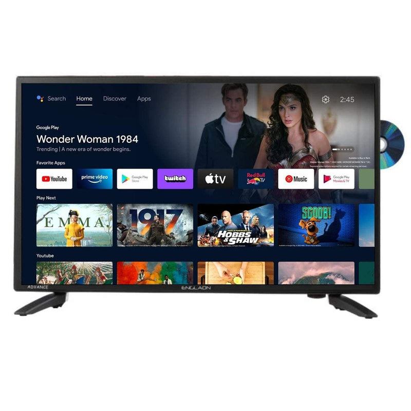 ENGLAON 27″ Full HD Google Smart 12V TV with Built-in DVD player & Chromecast