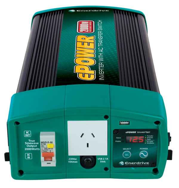 Enerdrive ePOWER 2000W 12V True Sine Wave Inverter with AC Transfer & Safety Switch