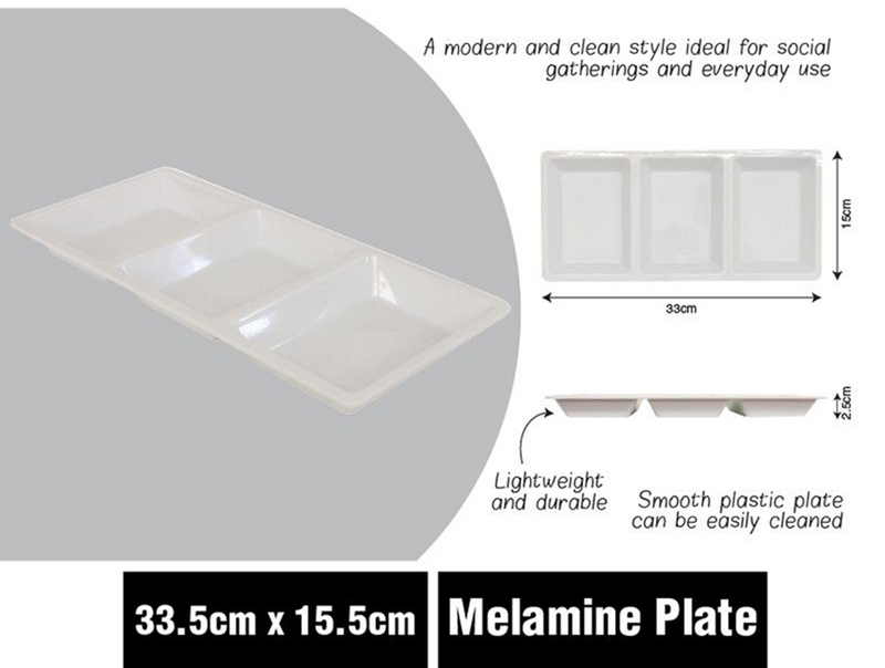 White Melamine Serving Plate 3 Section