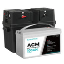 12V 100Ah AGM Battery Outdoor RV Marine 4WD Deep Cycle & W/ Strap Battery Box