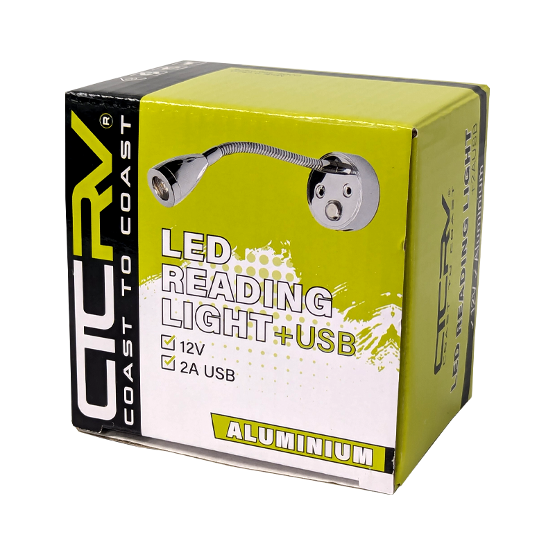 COAST RV 12V LED ALUMINIUM Reading Light with 2A USB.