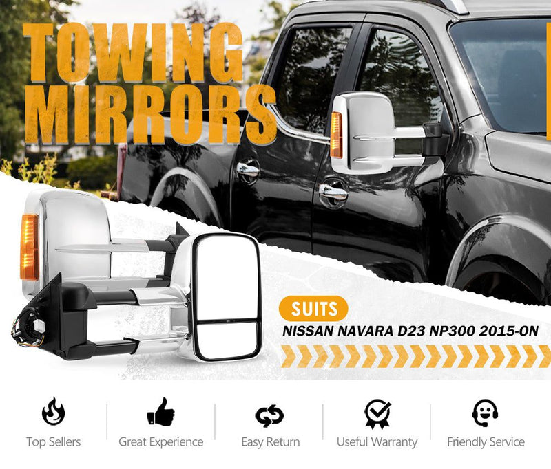 SAN HIMA Extendable Towing Mirrors Gen1 fit Nissan Navara D23 NP300 2015-On Chrome