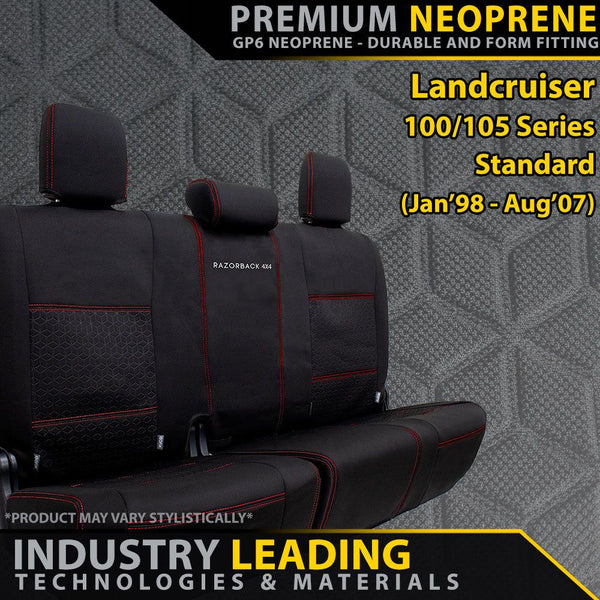 Razorback 4x4 GP6 Premium Neoprene Rear Row Seat Covers suitable for a Toyota Landcruiser 100/105 Series Standard (Made to Order)