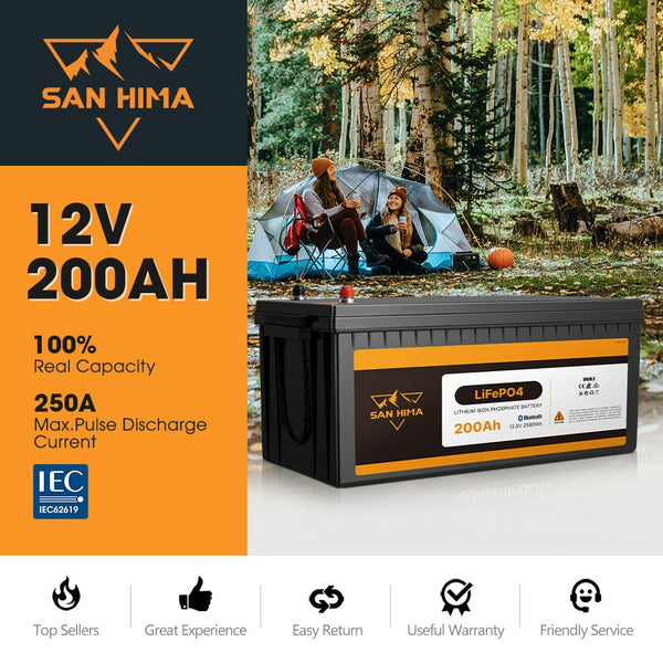 San Hima 12V 200Ah Lithium Iron Phosphate Battery LiFePO4 w/ Built-in BMS Bluetooth