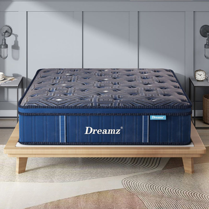 DreamZ Spring Mattress Bed Euro Top Pocket Spring Medium Firm Foam 30cm Queen