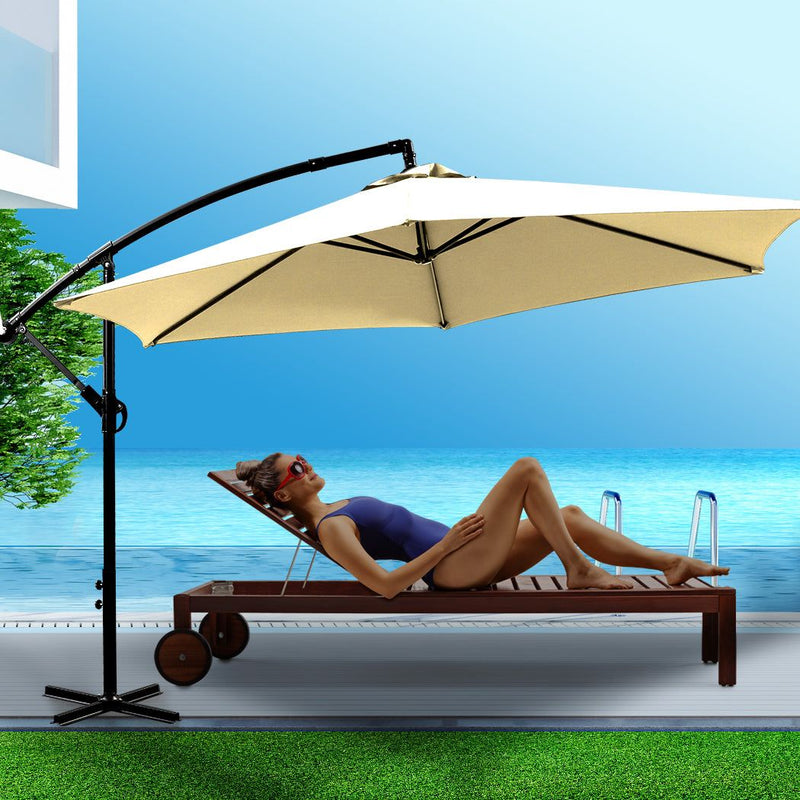 Mountview 3m Outdoor Umbrella Cantilever Garden Patio Beach Umbrellas Beige