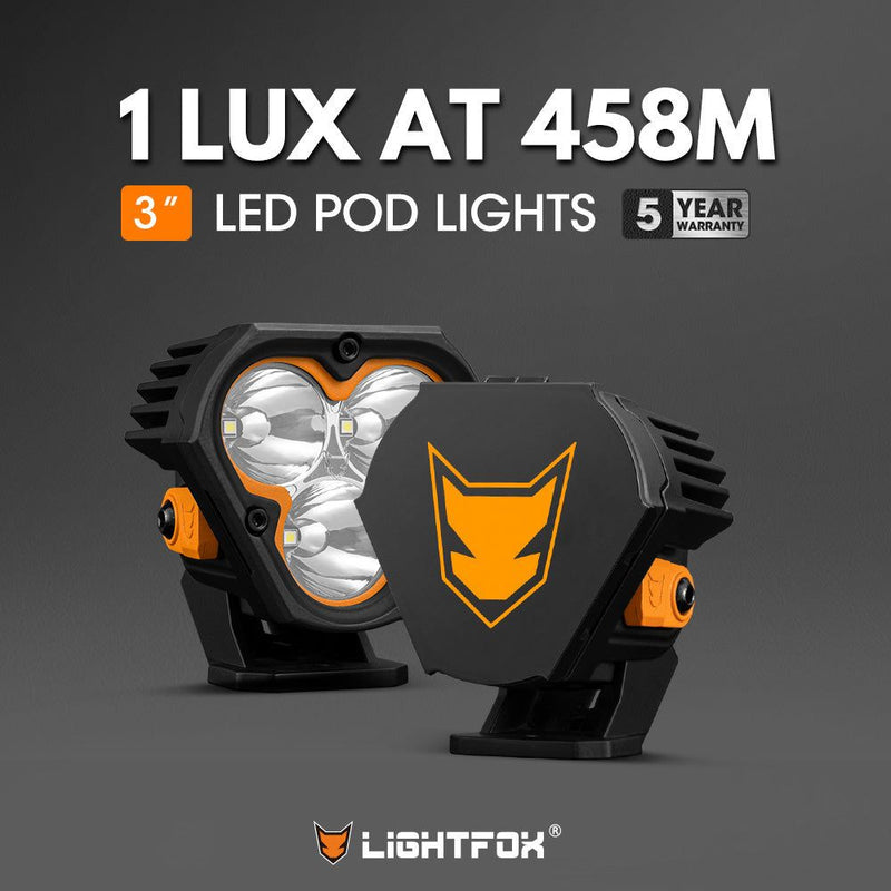 LIGHTFOX Pair 3inch Cygnus-3 Osram LED Pod Lights w/ 3 pin DT Connector 1Lux@458m 6,472LM