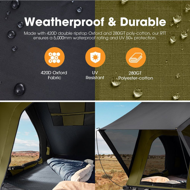 San Hima Kalbarri Lite Rooftop Tent Hardshell Olive+130W Solar Panel+Ladder&Rack