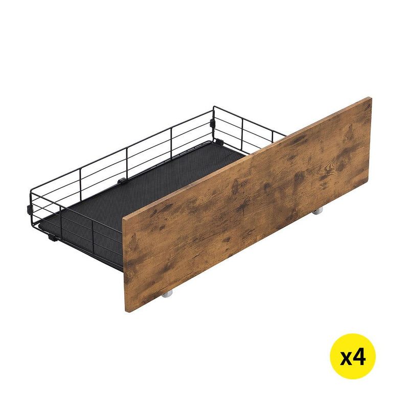 Levede 4 Double Bed Frame Storage Drawers Metal Wooden Wood Bonus Bottom Mat