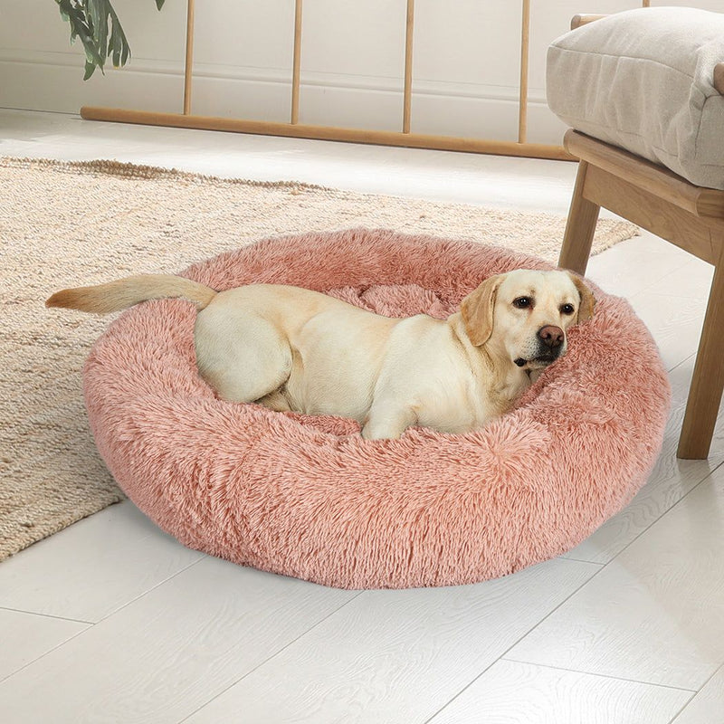 Pawz Pet Bed Cat Dog Donut Nest Calming Kennel Cave Deep Sleeping Pink M