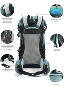 40L Waterproof Hiking And Camping Backpack Gray Blue