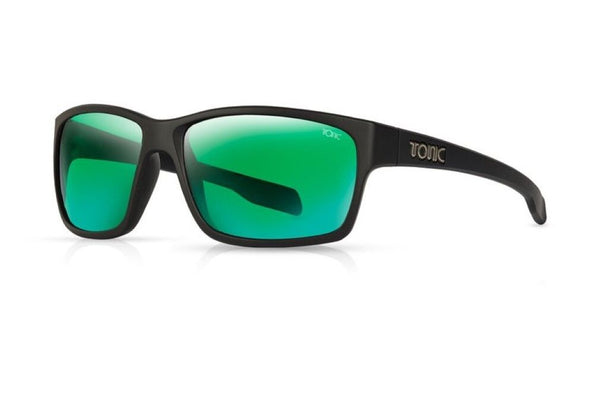Tonic Titan Oversized Polarised Sunglasses-Glass Green Mirror Lens & Black Frame