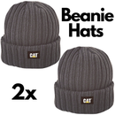 2x Caterpillar Rib Watch Beanie Hat - Graphite (Warm Winter Knit Cap)