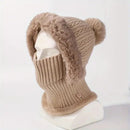 Anime-Inspired Winter Ear Protection Beanie Hat Scarf Combo - Khaki