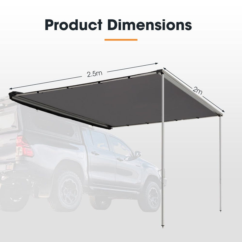 San Hima Car Side Awning 2x2.5m Pull-out Telescoping Poles Waterproof Camping