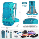 50L Hiking Backpack with Rain Cover Waterproof Rucksack Blue