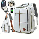 Travel Backpack with Airline-Approved Laptop Compartment and Shoes Compartment - Silver Gray and Chest Bag