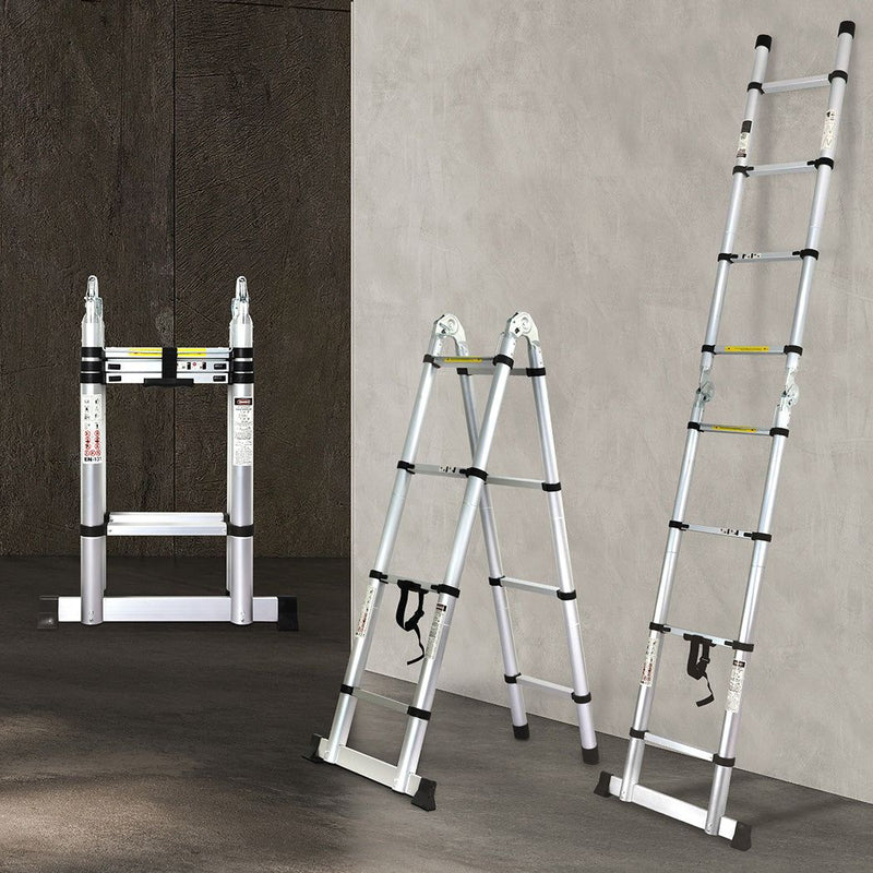 Traderight 3.4m Folding Multi Purpose Ladder 8 Step Extension Ladder Aluminium