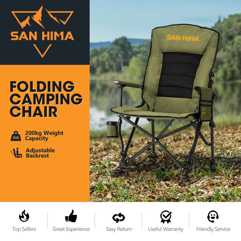 San Hima Folding Camping Chair Portable Outdoor Thick Padding Recliner Green