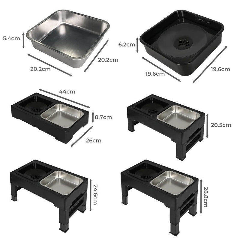 Pawz Elevated Pet Feeder 4 Height Adjustable Dog Stainless-Steel Non-Slip Bowl