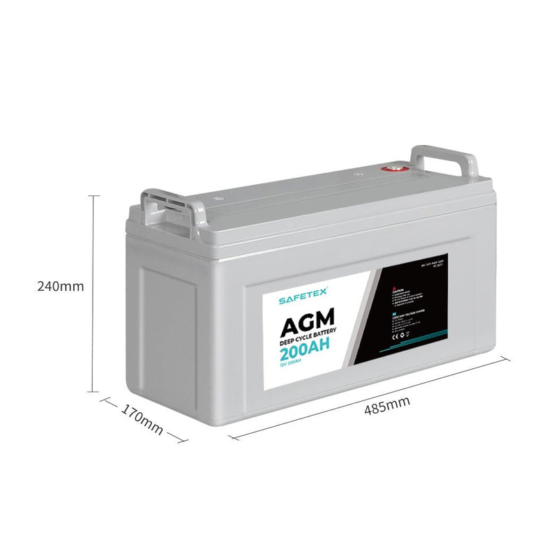 Safetex 12V 200Ah AGM Deep Cycle Battery Marine Portable Sealed Power Camping