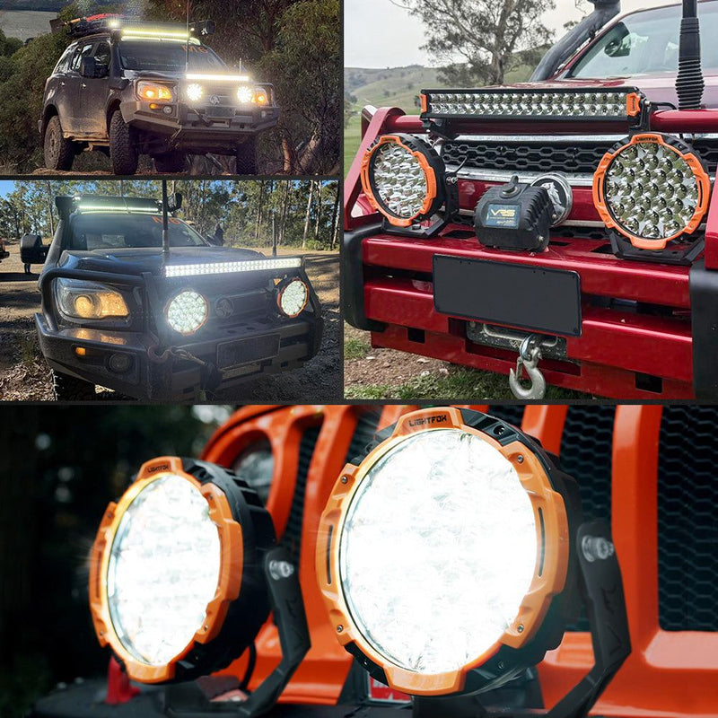 LIGHTFOX 9 inch Osram LED Driving Lights Round Black Spotlight DRL Offroad Truck 4x4