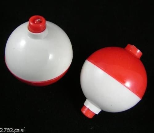 2 X 1 3/4 Inch Red and White Push Button Fishing Floats