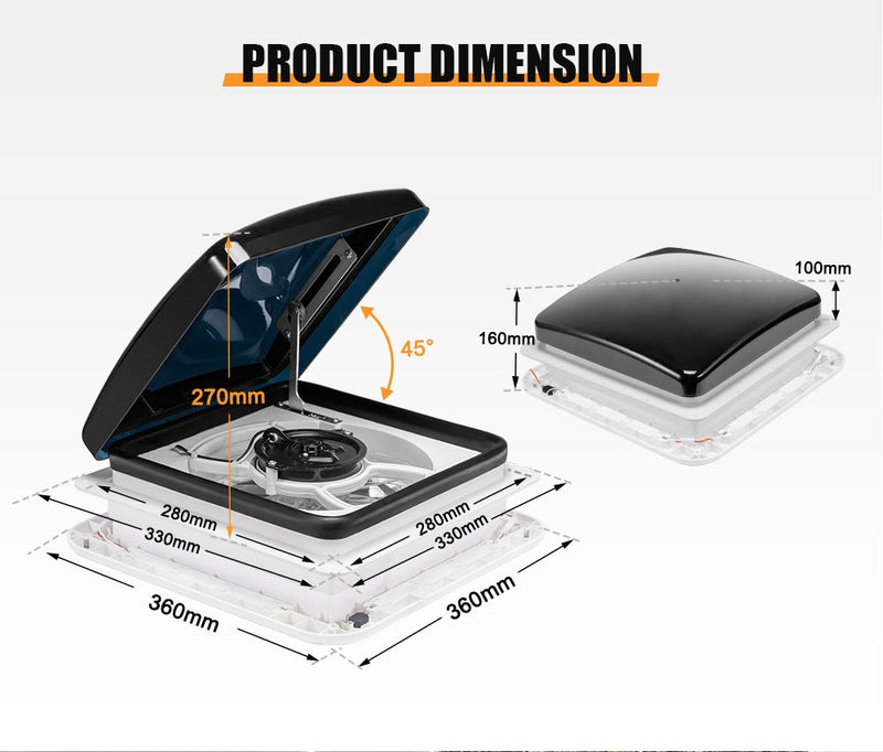 SAN HIMA Caravan Roof Vent 280x280mm w/ Built-in LED Lights