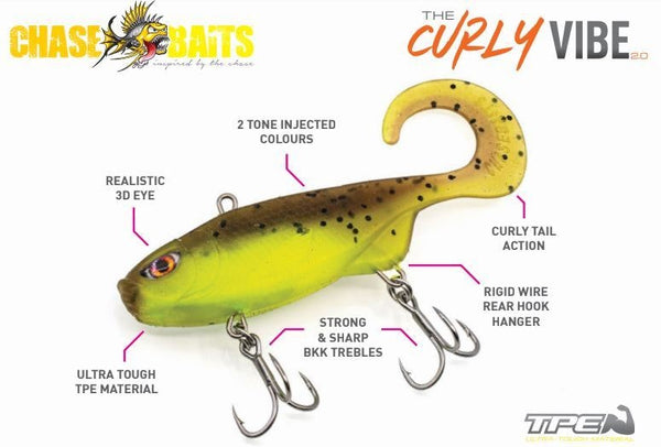 85mm Chasebaits Curly Vibe 2.0 Heavy (23g) Soft Vibe Fishing Lure