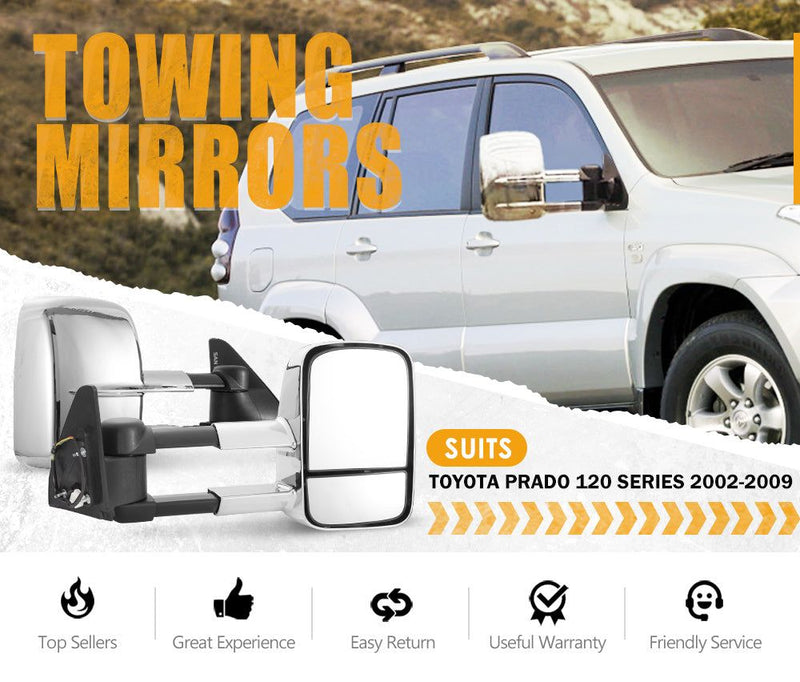 San Hima Extendable Towing Mirrors for Toyota Prado 120 Series 2002-2009