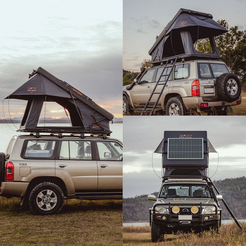 San Hima Kalbarri X Rooftop Tent Hardshell With Ladder 4x4 + 130W Solar Panel