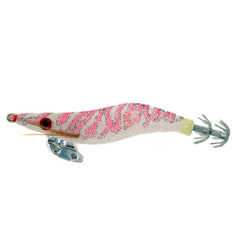 3.5 Inch Tsunami Pro Squid Jig Lure with Holographic Red Eyes - Pink Stripes