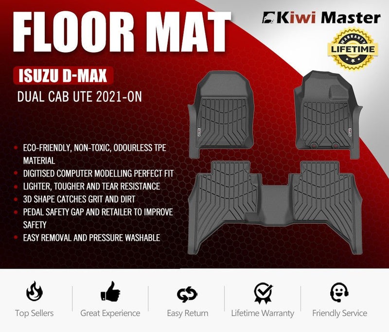 KIWI MASTER 3D TPE Car Floor Mats Fit ISUZU D-MAX DMAX Dual Cab UTE 2021+