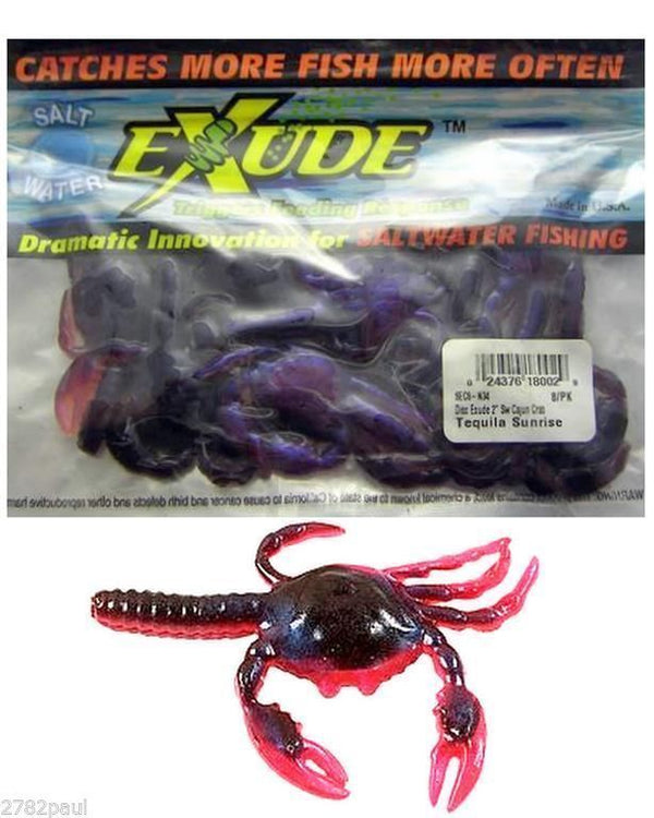8 Pack of Exude 2 Inch Cajun Crab Scented Soft Plastic Lures - Mangrove Red