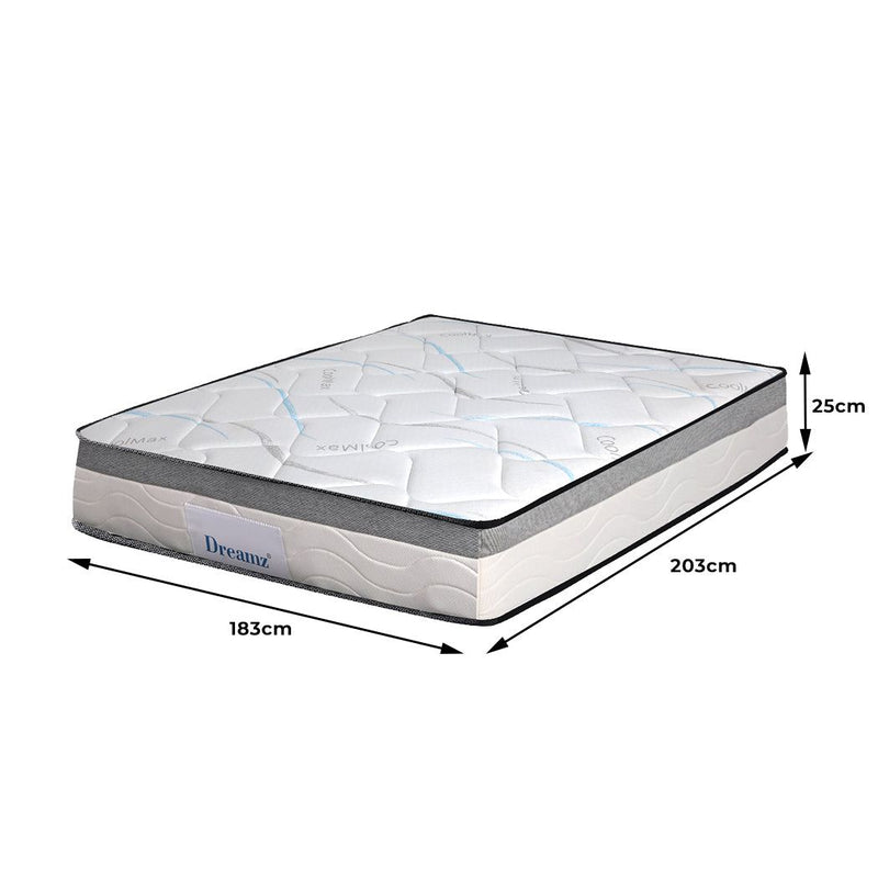 Dreamz Spring Mattress Bed Pocket Tight Top Foam Medium Firm King Size 25cm